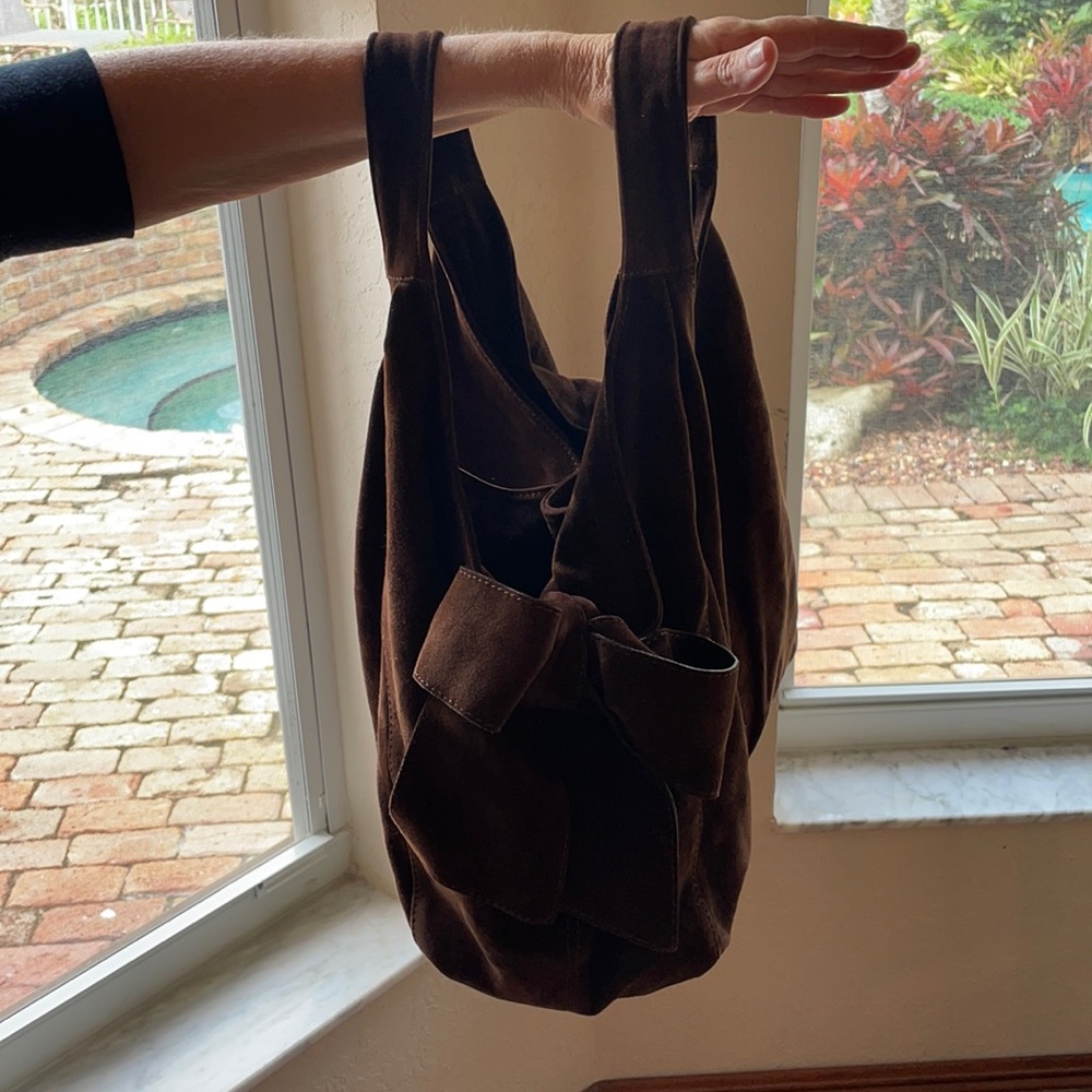 Brown suede Valentino bow bag